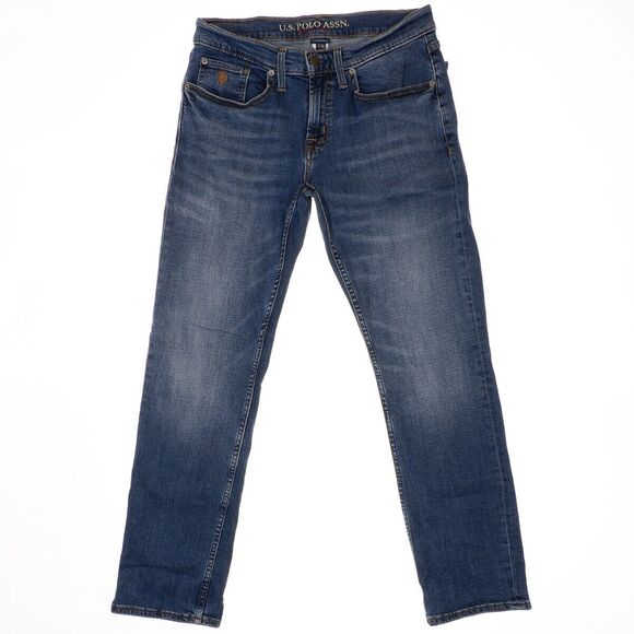 US Polo Assn Jeans Mens 30x30 Measures 30x28.5 Active Slim Straight Blue Stretch - Picture 1 of 12
